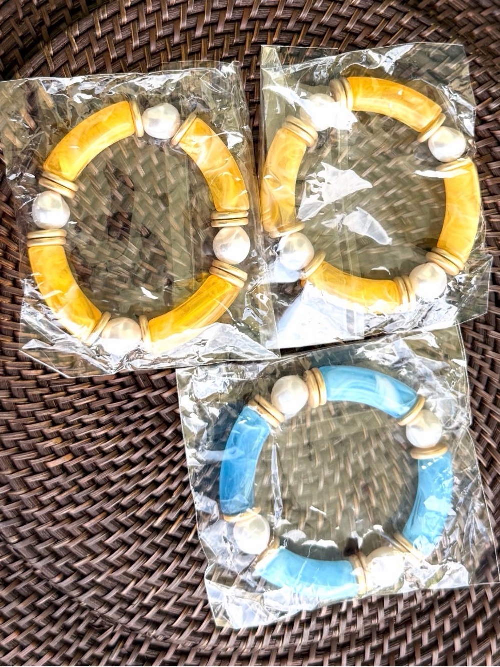 Yellow and Blue Beaded Bracelet Set